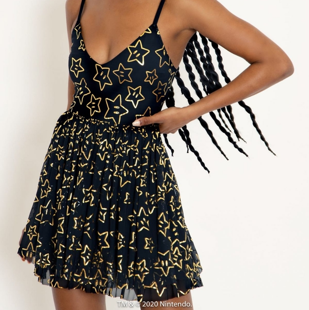 NWT Blackmilk Mario Super Stars Sheer Tier Dress